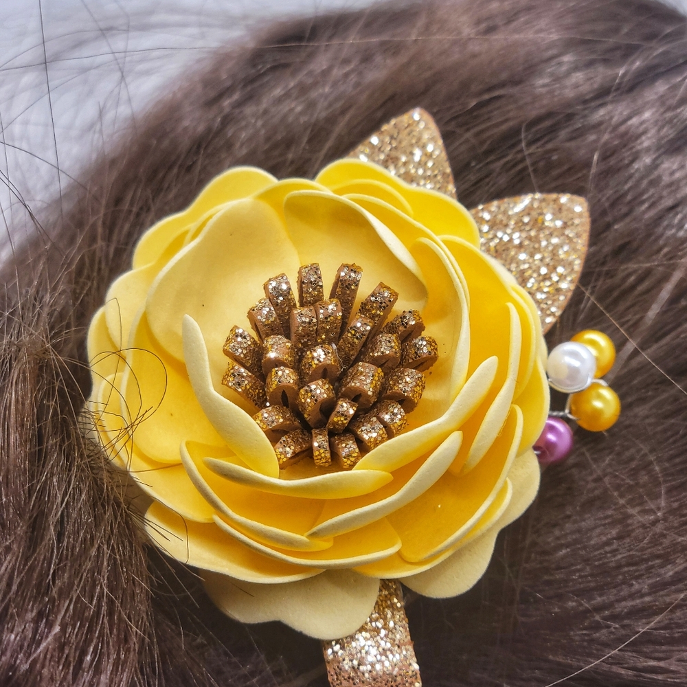 Flower Hair Clip Sparkle Baby Props Toddler Girls Boutique Yellow Gold Gift